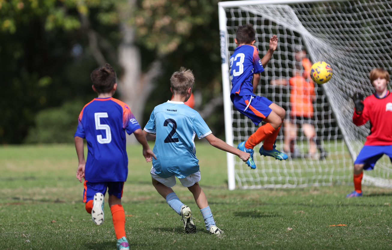 Table listing player availability by age group for mixed and girls soccer teams under North Rocks club logo on blue background.
