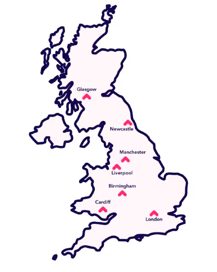 A map showing the different office locations