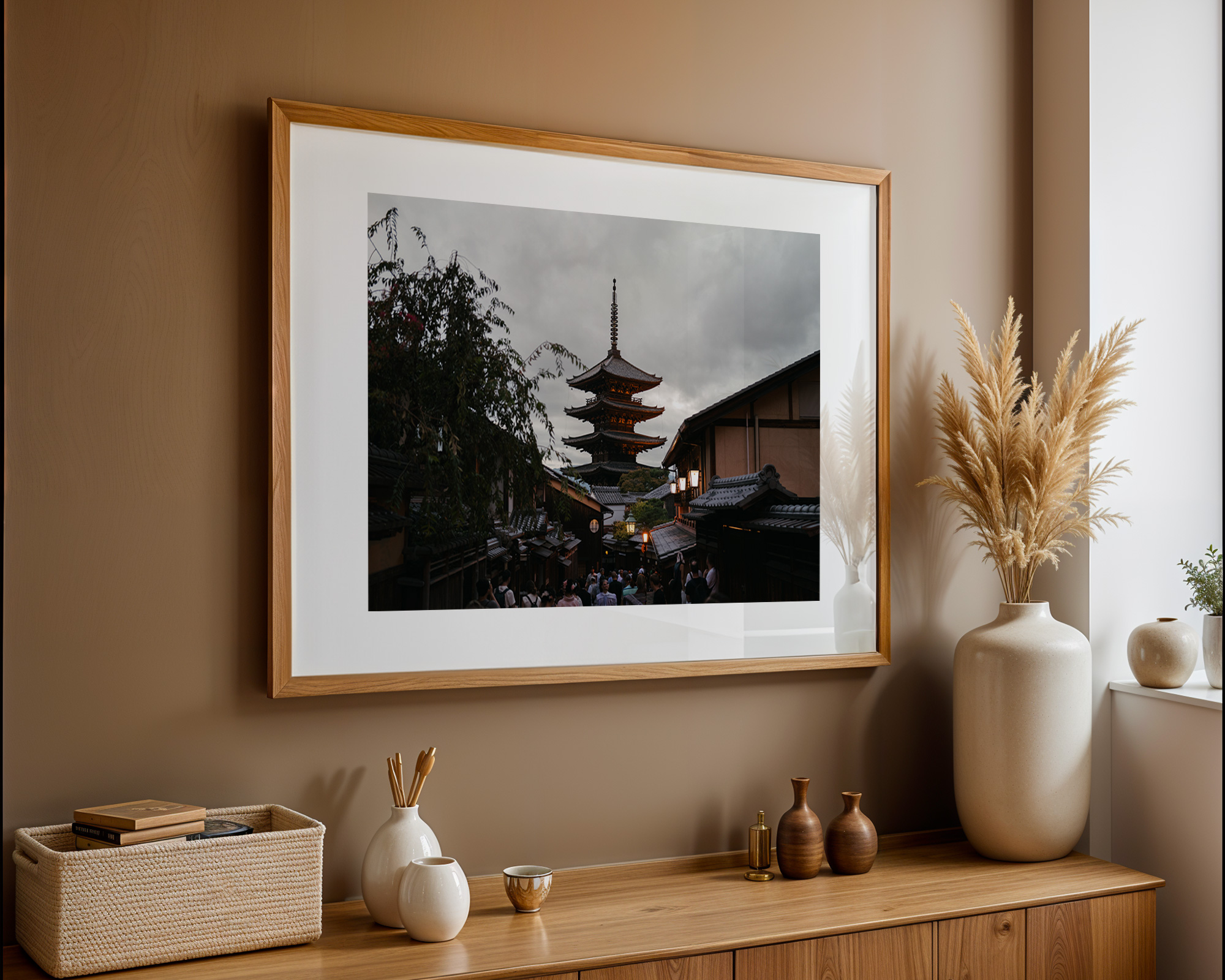 A breathtaking view of Kyoto’s iconic Yasaka Pagoda surrounded by wooden townhouses and soft evening light. This fine art print captures the heart of Japan — tradition, stillness, and timeless beauty. Ideal for home or studio decor, it adds a warm, cinematic touch to any wall. A must-have for those who love Japanese aesthetics and travel-inspired art.