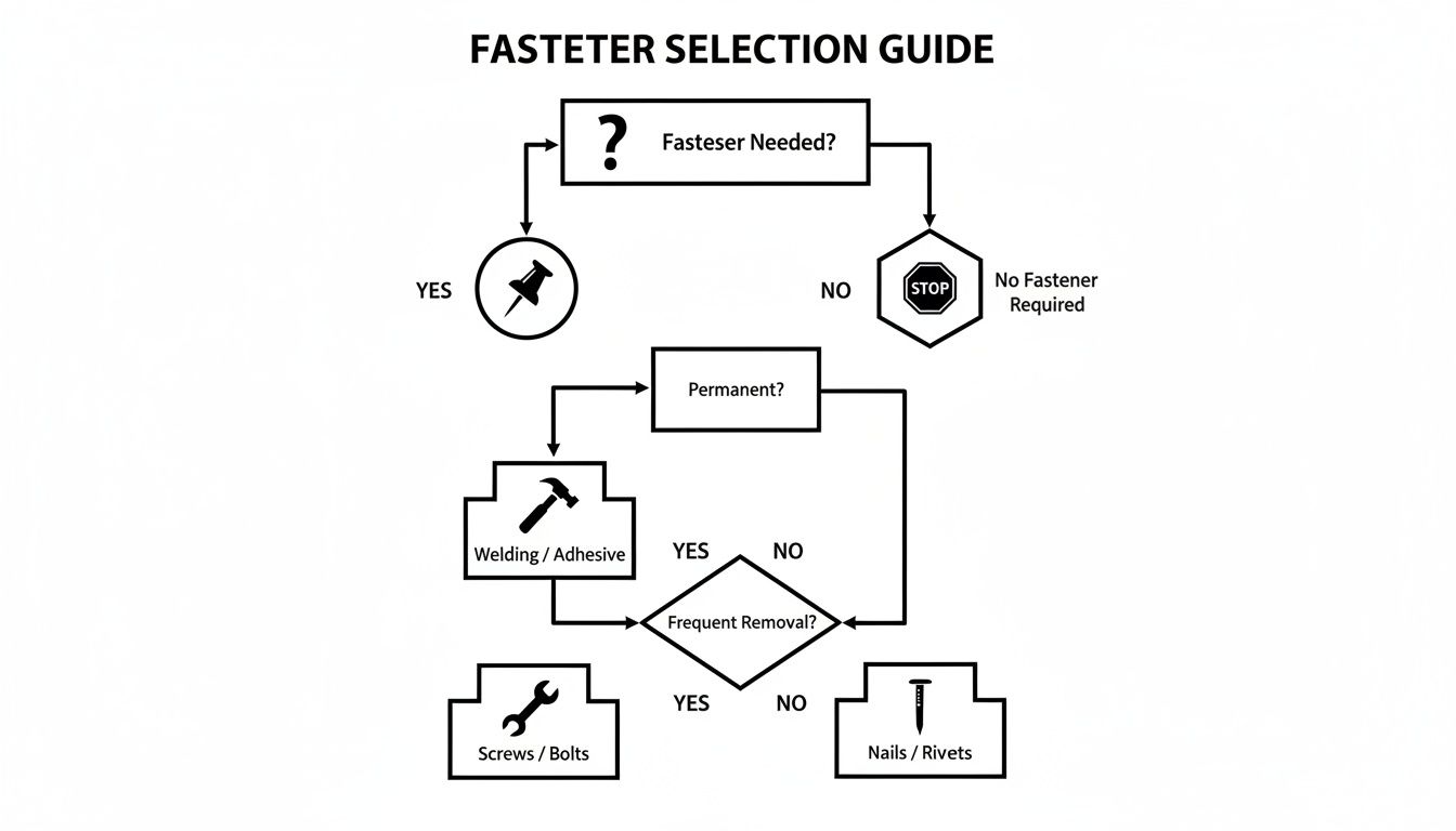 Flowchart for selecting the right fastener, guiding choices based on permanence and removal needs.