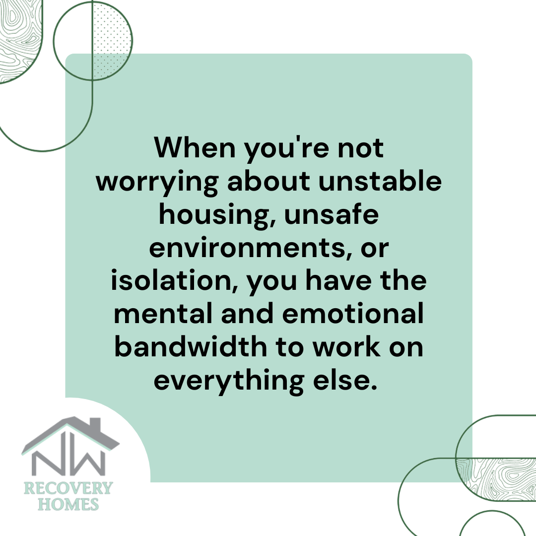 A graphic image about supportive recovery housing Portland Oregon environment and how it helps residents can focus on rebuilding their lives and recovery