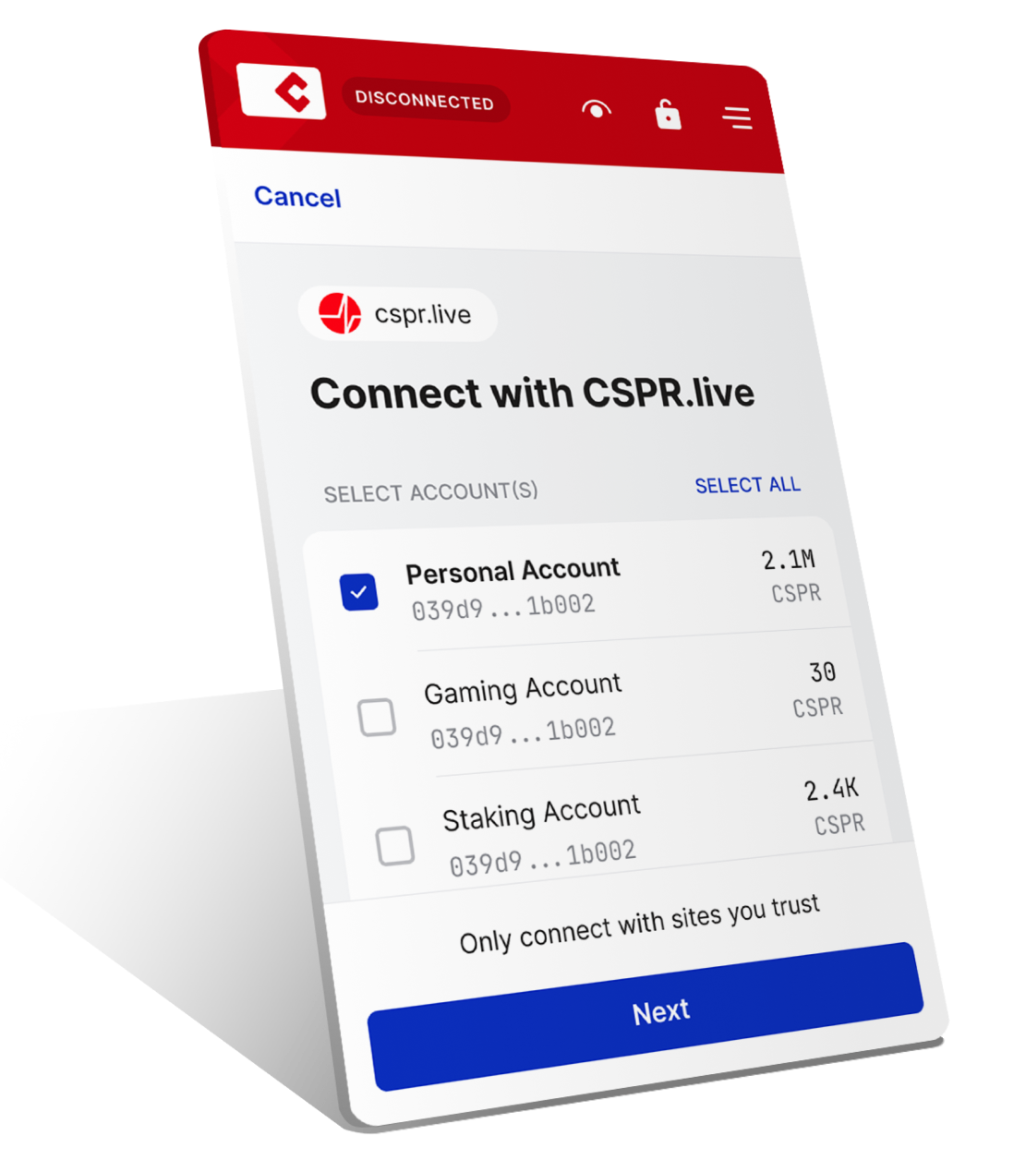Effortlessly send and receive CSPR tokens
