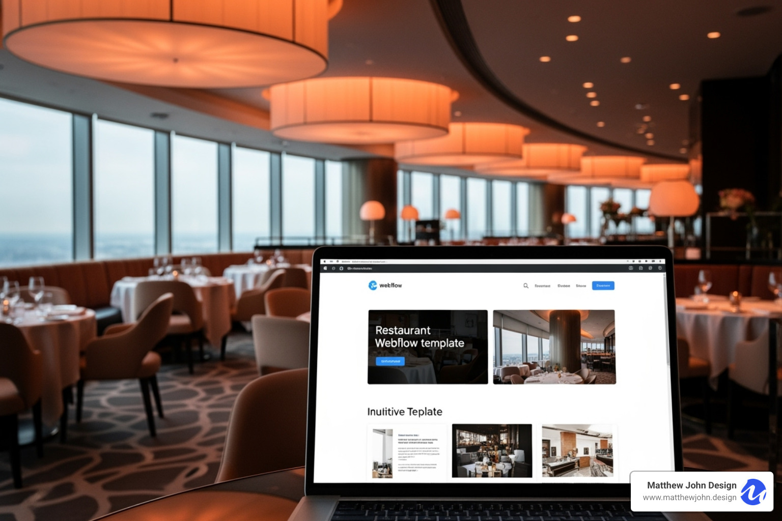 Webflow Editor interface showing a user editing a menu item directly on the page, with the CMS panel open displaying menu categories, pricing fields, and image upload areas - restaurant webflow template