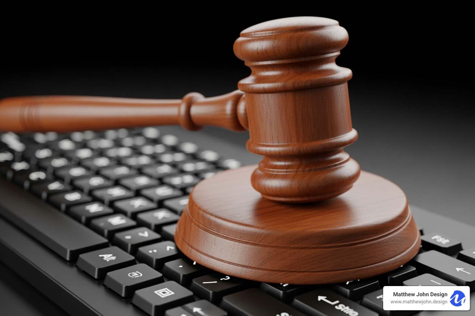 Gavel and a computer keyboard - website management policy template