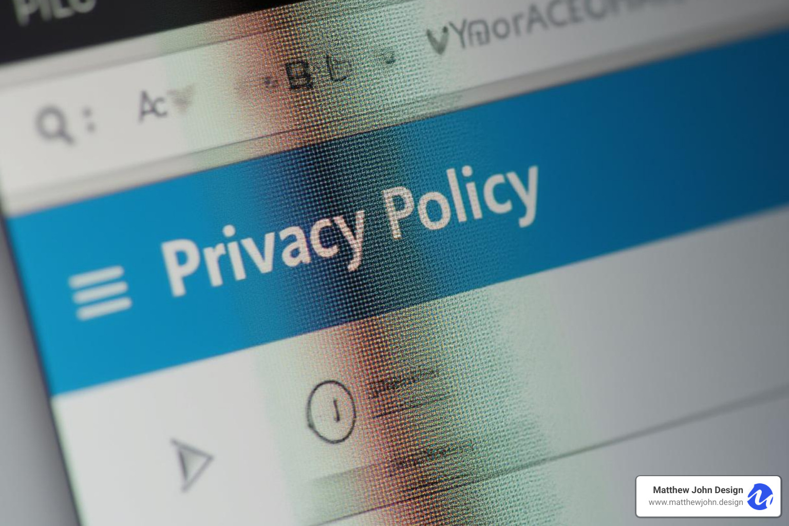 website footer with the privacy policy link highlighted - standard privacy policy for websites
