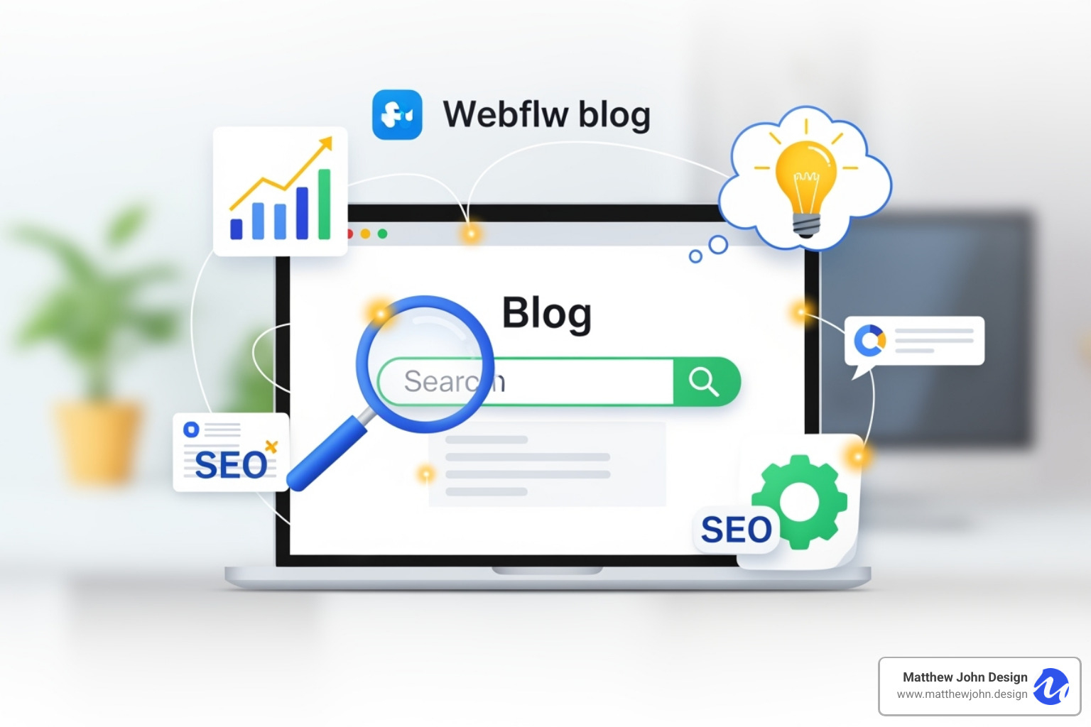 Google Analytics dashboard showing organic traffic sources, keyword performance, and user engagement metrics - webflow blog seo