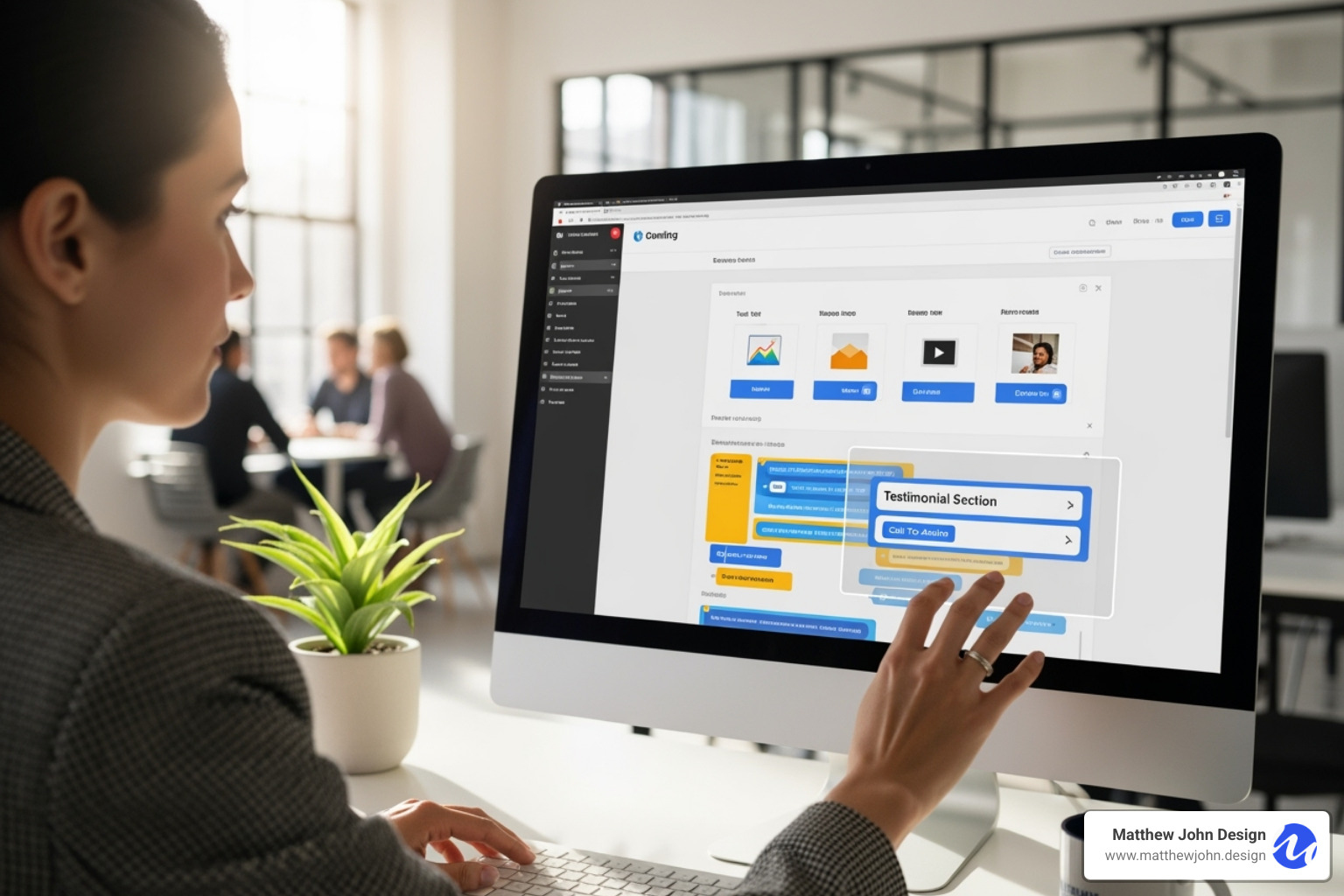 A marketing team member easily rearranging content blocks on a webpage within Webflow - Webflow modular design