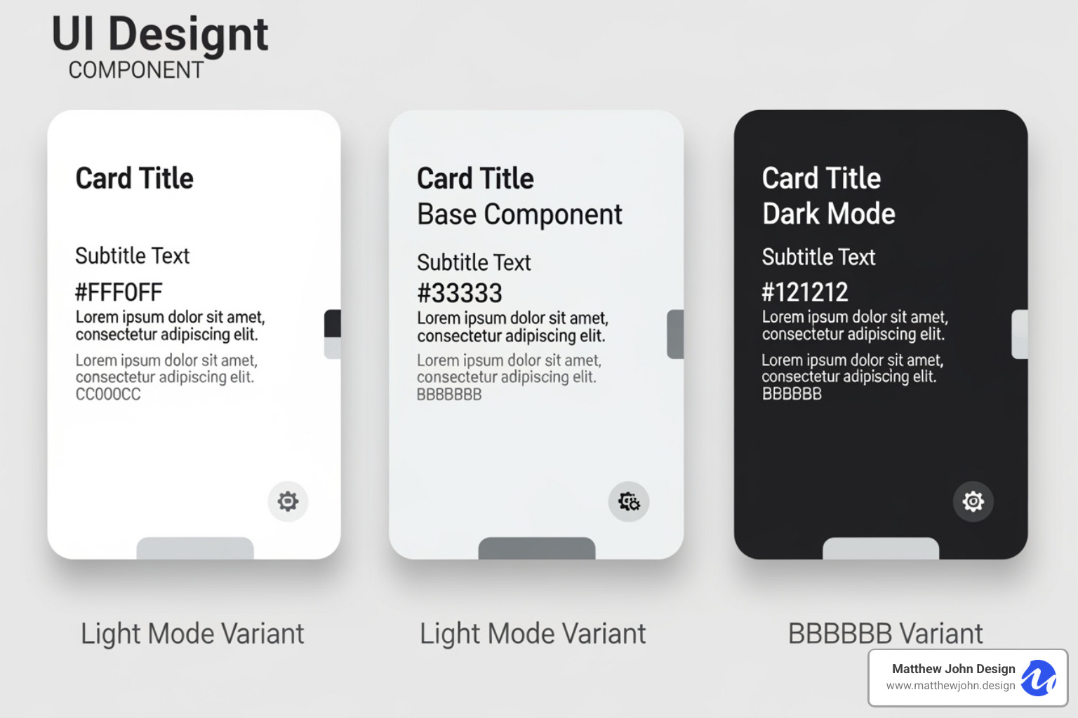 Image illustrating the difference between a base component and its variants (e.g., light mode card vs. dark mode card) - webflow custom components