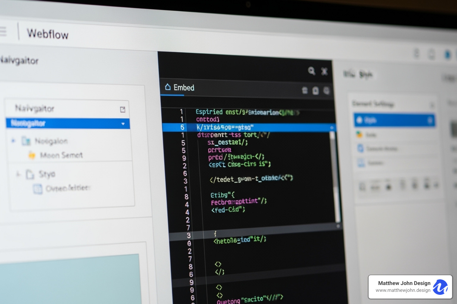 Image of a Webflow embed element with custom code inside - webflow custom components