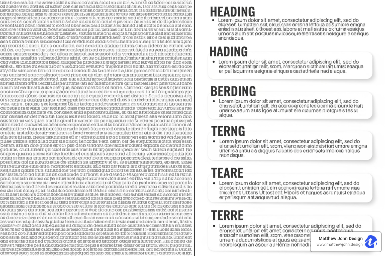 Comparison of a wall of text versus well-structured content with headings, bullet points, and short paragraphs - seo-friendly content creation