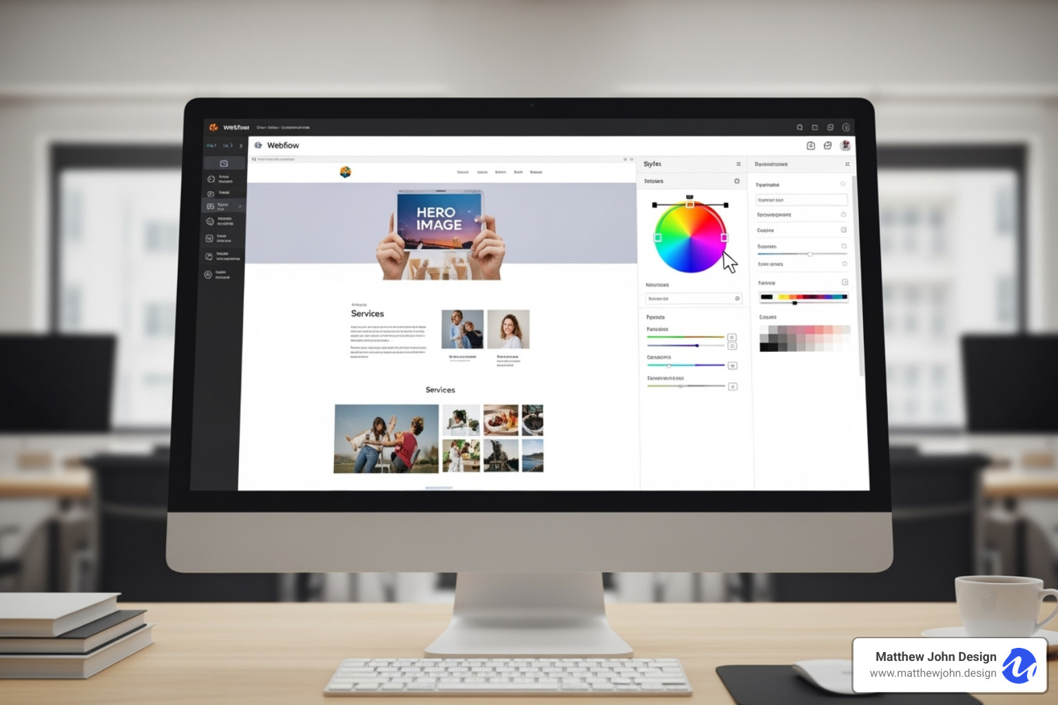 Webflow Designer interface showing the canvas and style panel, highlighting the visual design capabilities - Webflow site builder