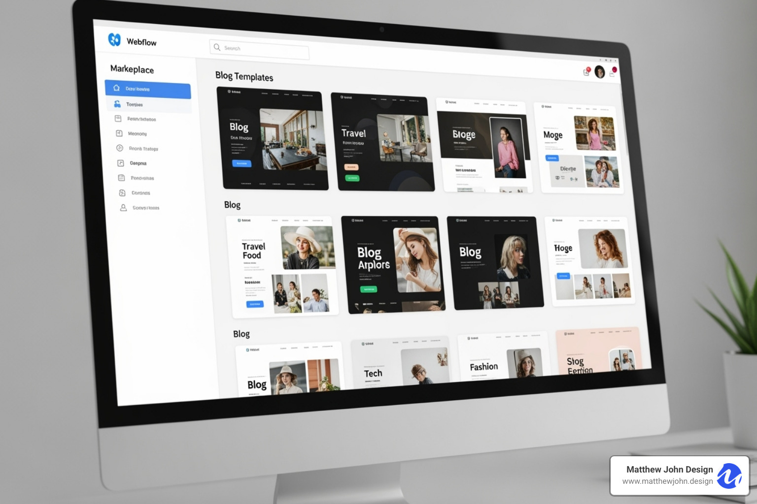 Webflow template library filtered for blogs - webflow blog tutorial