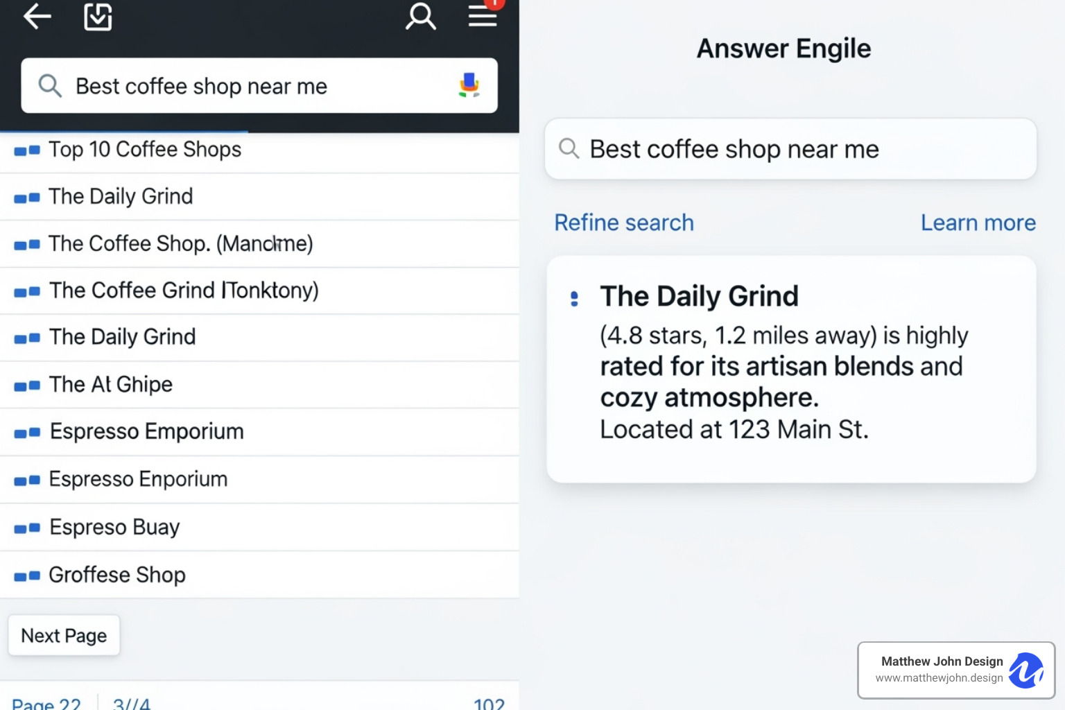 comparing a traditional search results page with a modern answer engine's direct response - answer engine comparing a traditional search results page with a modern answer engine's direct response - answer engine