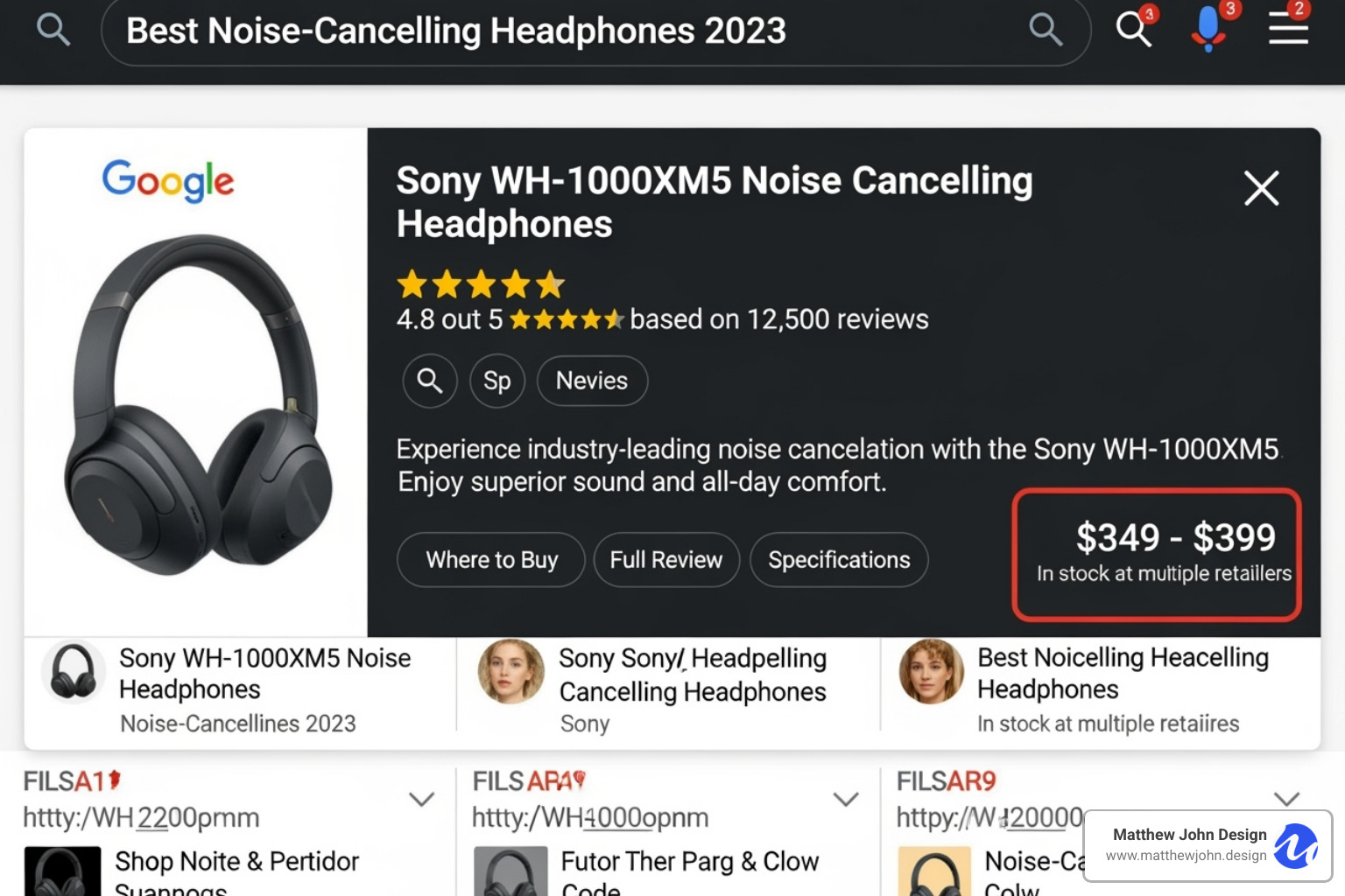 A visual example of a Google Search result enhanced with structured data, showing review stars and additional information. - how to write seo content for website content marketing