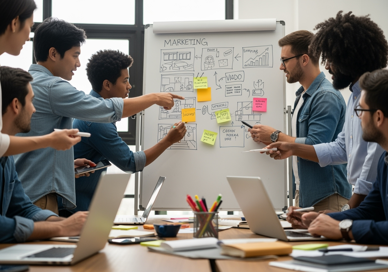 marketing team storyboarding a video campaign - Video marketing content marketing team storyboarding a video campaign - Video marketing content