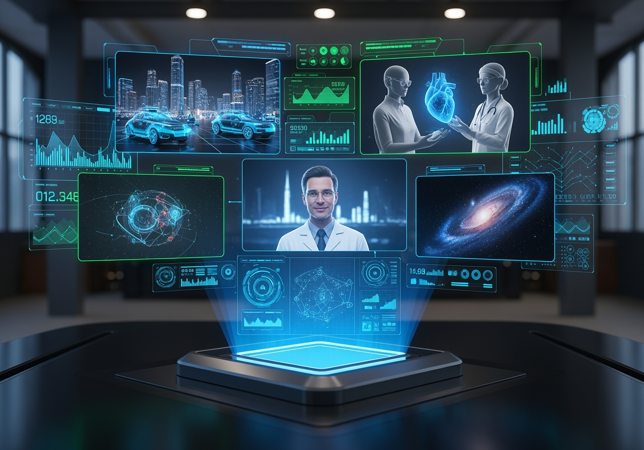 futuristic interface showing AI-generated video clips - Video marketing content futuristic interface showing AI-generated video clips - Video marketing content