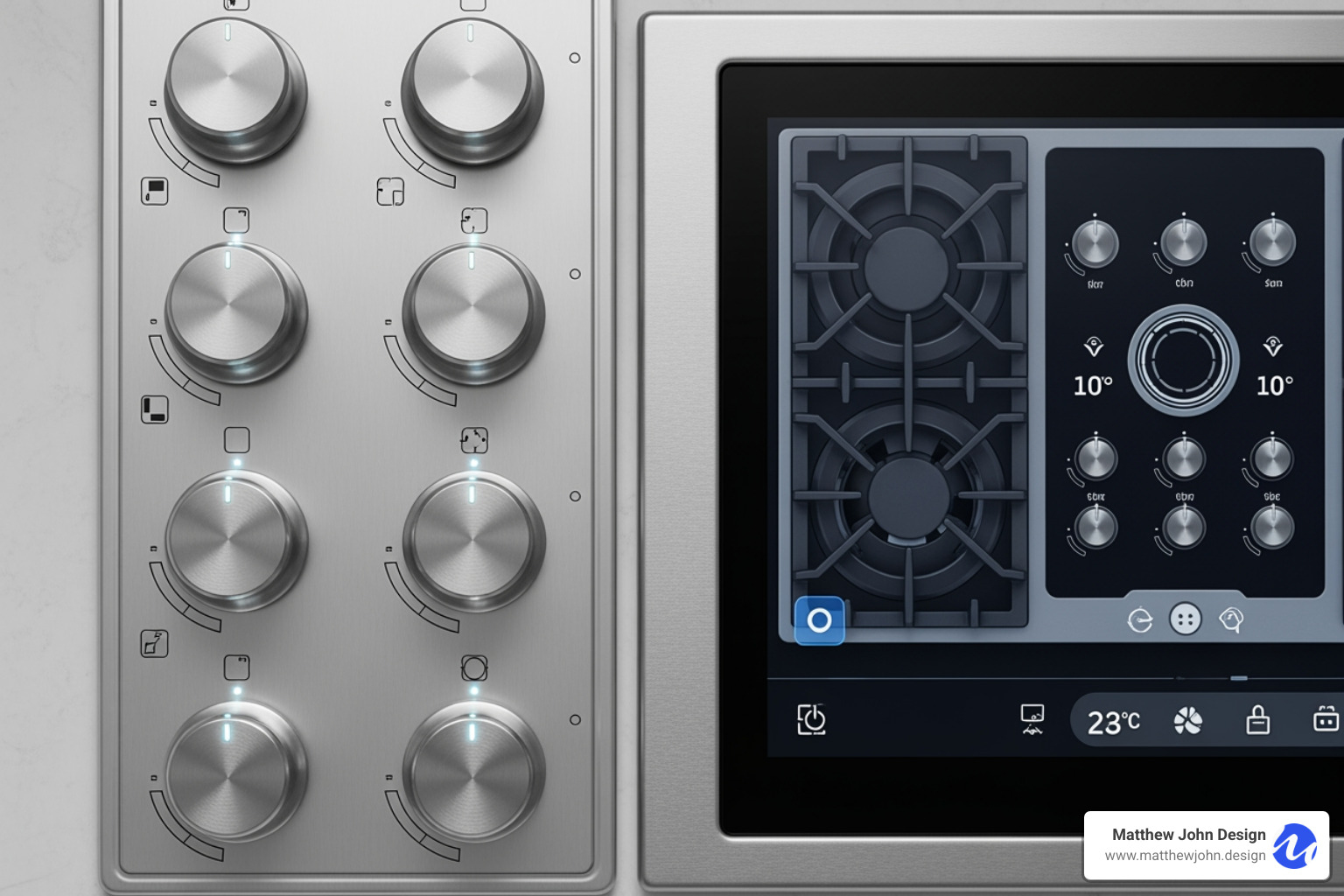 illustrating the principle of Mapping with a real-world stove control panel next to a digital equivalent - Interactive design principles illustrating the principle of Mapping with a real-world stove control panel next to a digital equivalent - Interactive design principles