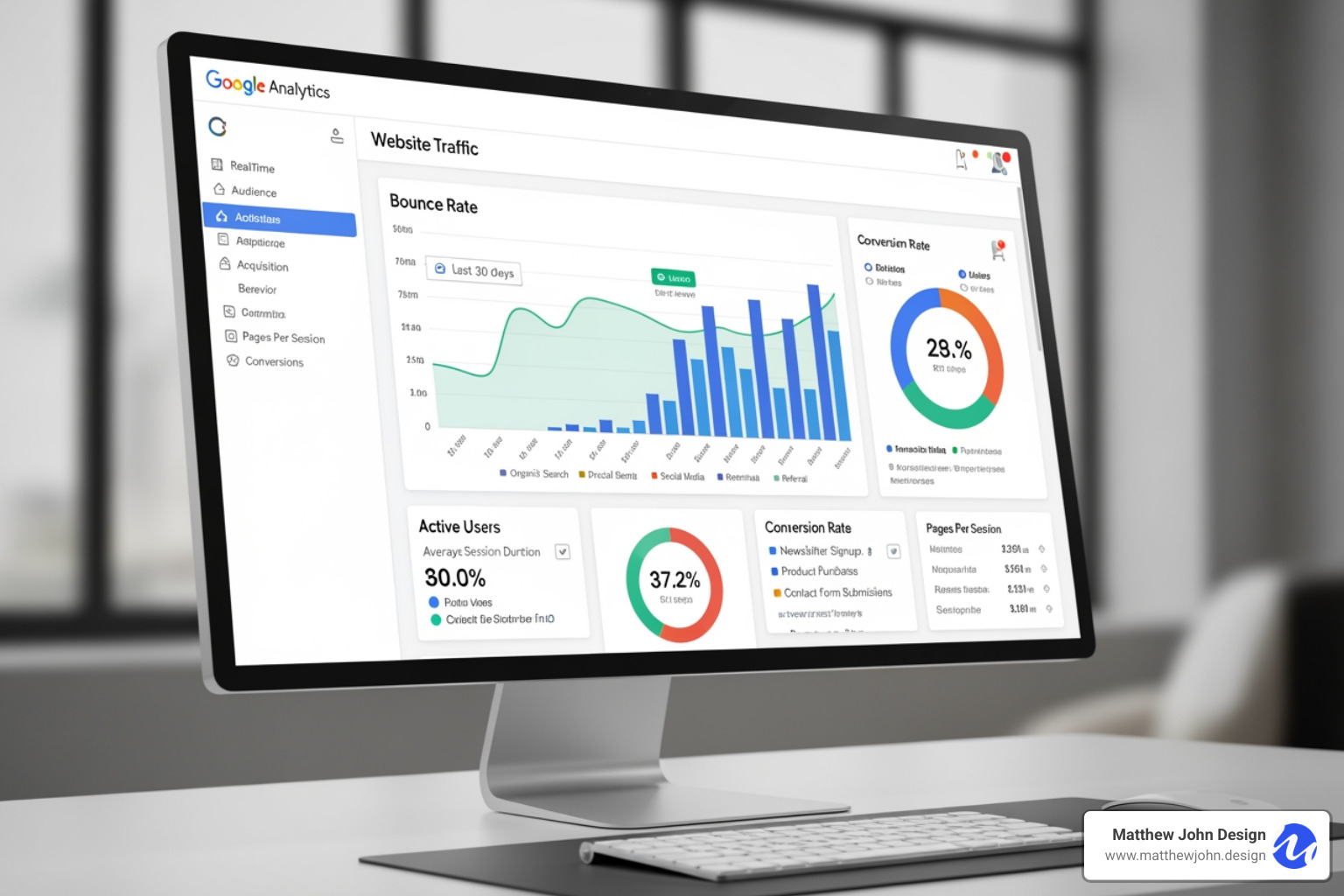 Google Analytics dashboard showing website traffic, bounce rate, and conversion data - Marketing content creation Google Analytics dashboard showing website traffic, bounce rate, and conversion data - Marketing content creation