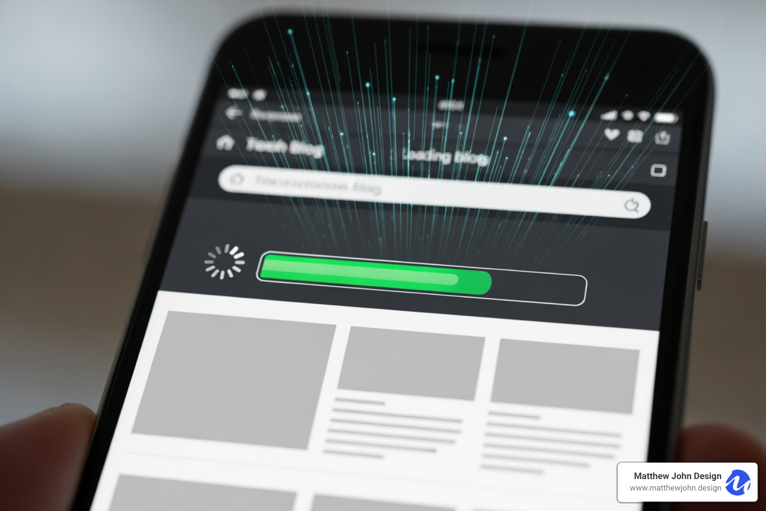 A website loading quickly on a mobile phone - b2b seo content strategy