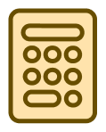 Icon of a calculator with brown buttons and outline on a beige background.