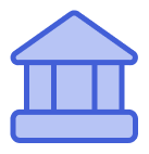 Icon of a classical building with columns and a triangular roof.