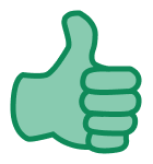 Green thumbs-up hand emoji with white outline.