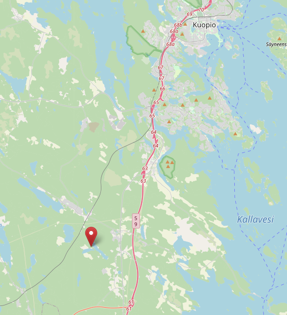 Sijainti kartalla Kuopiosta etelään