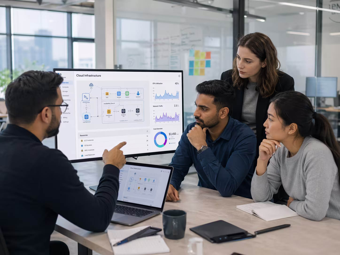 Diverse professionals discussing cloud IT infrastructure