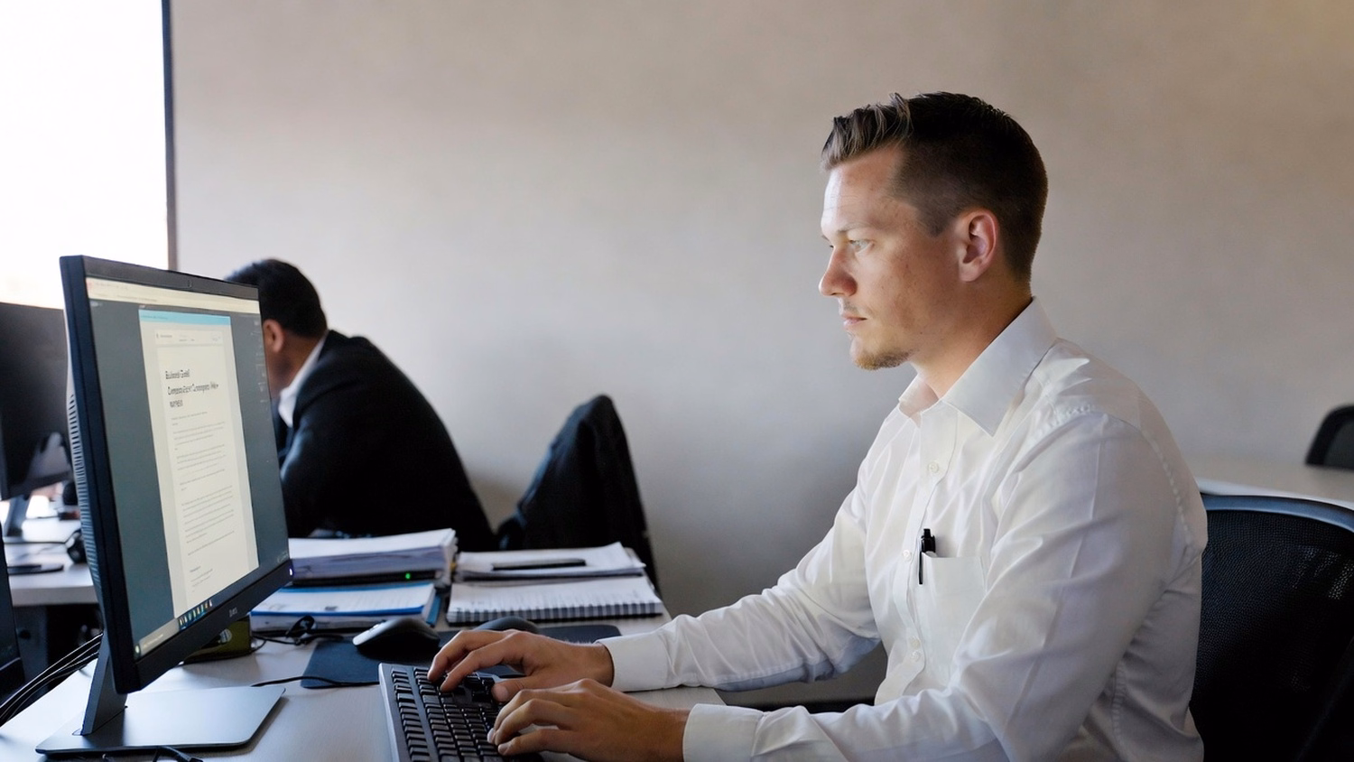 IT professional working at a desk on tasks related to Business Email
