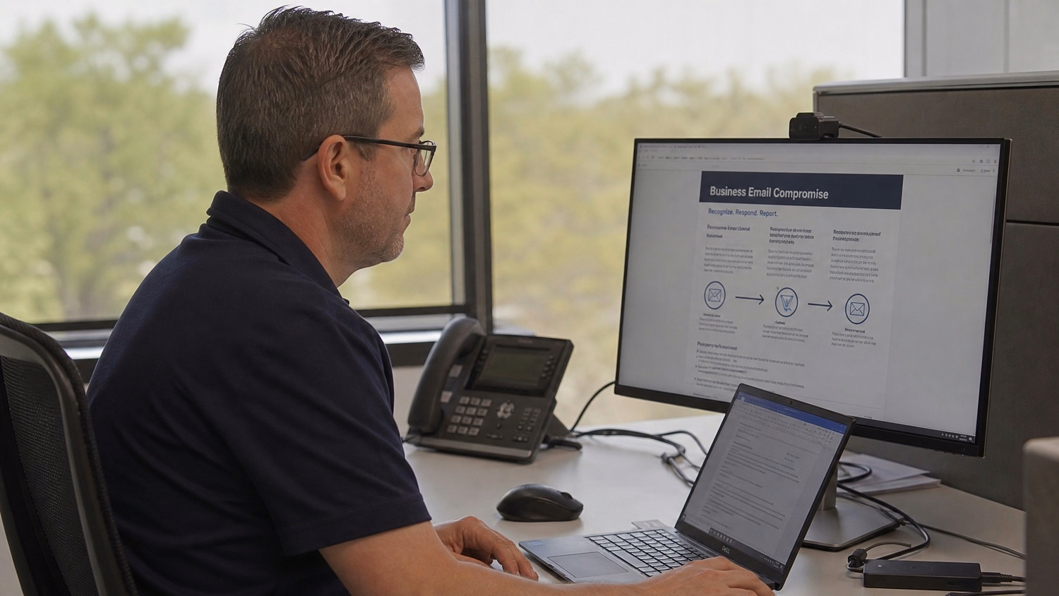 IT professional working at a desk on tasks related to Business Email