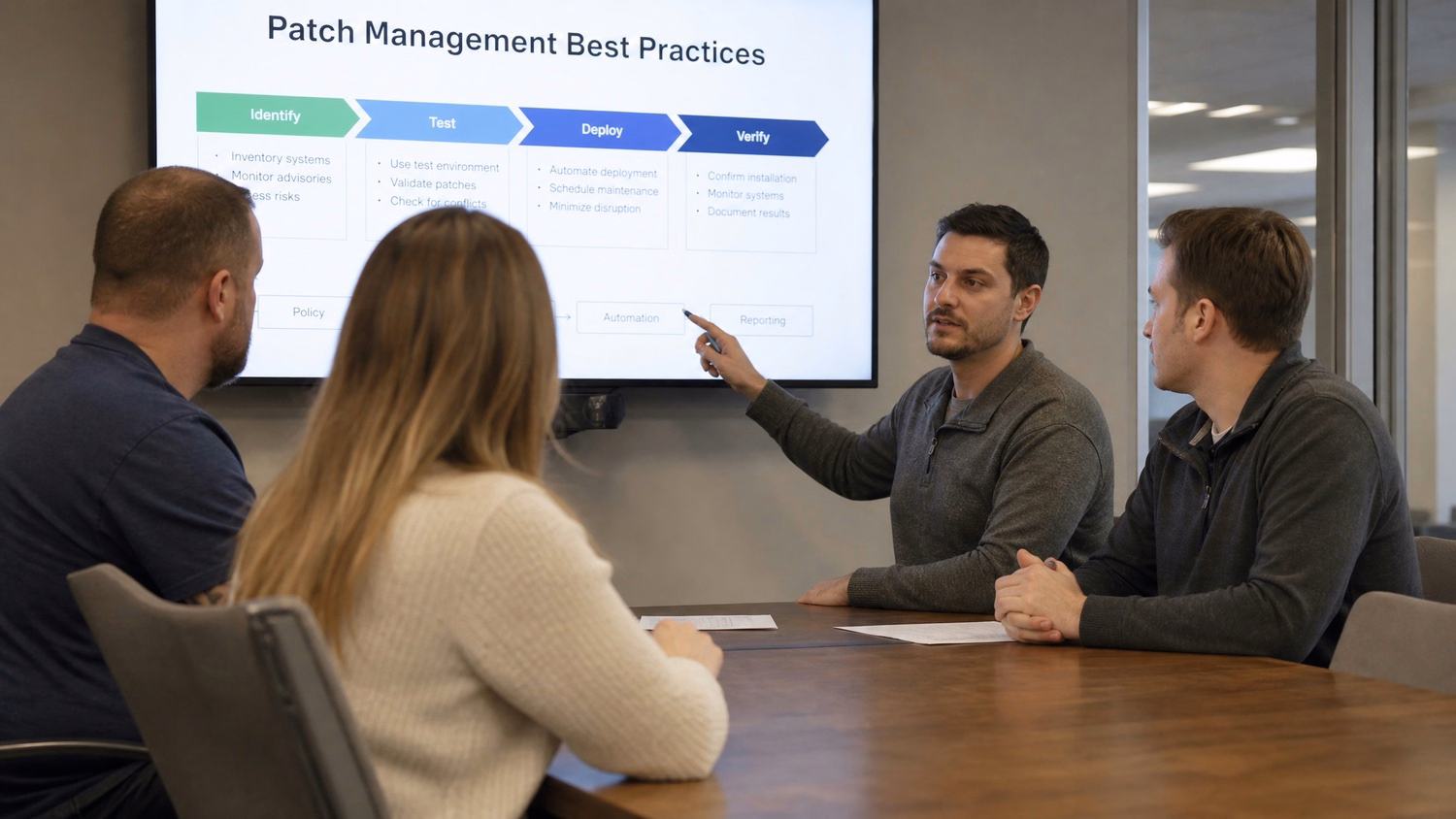 MEETING TABLE An IT professional two to four people seated around a meeting