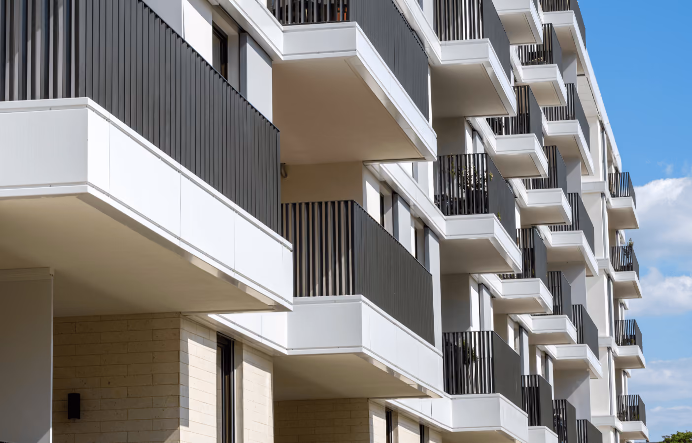 an apartment building with balconies