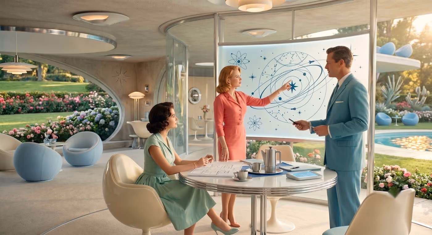 Frame 4: strategists at a glass orbit board