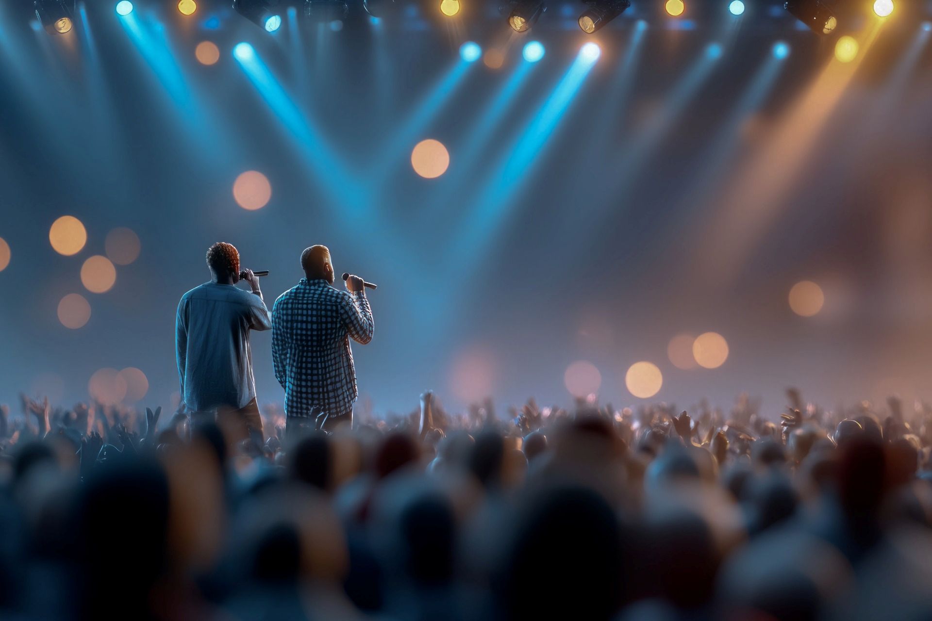Two male singers on stage
