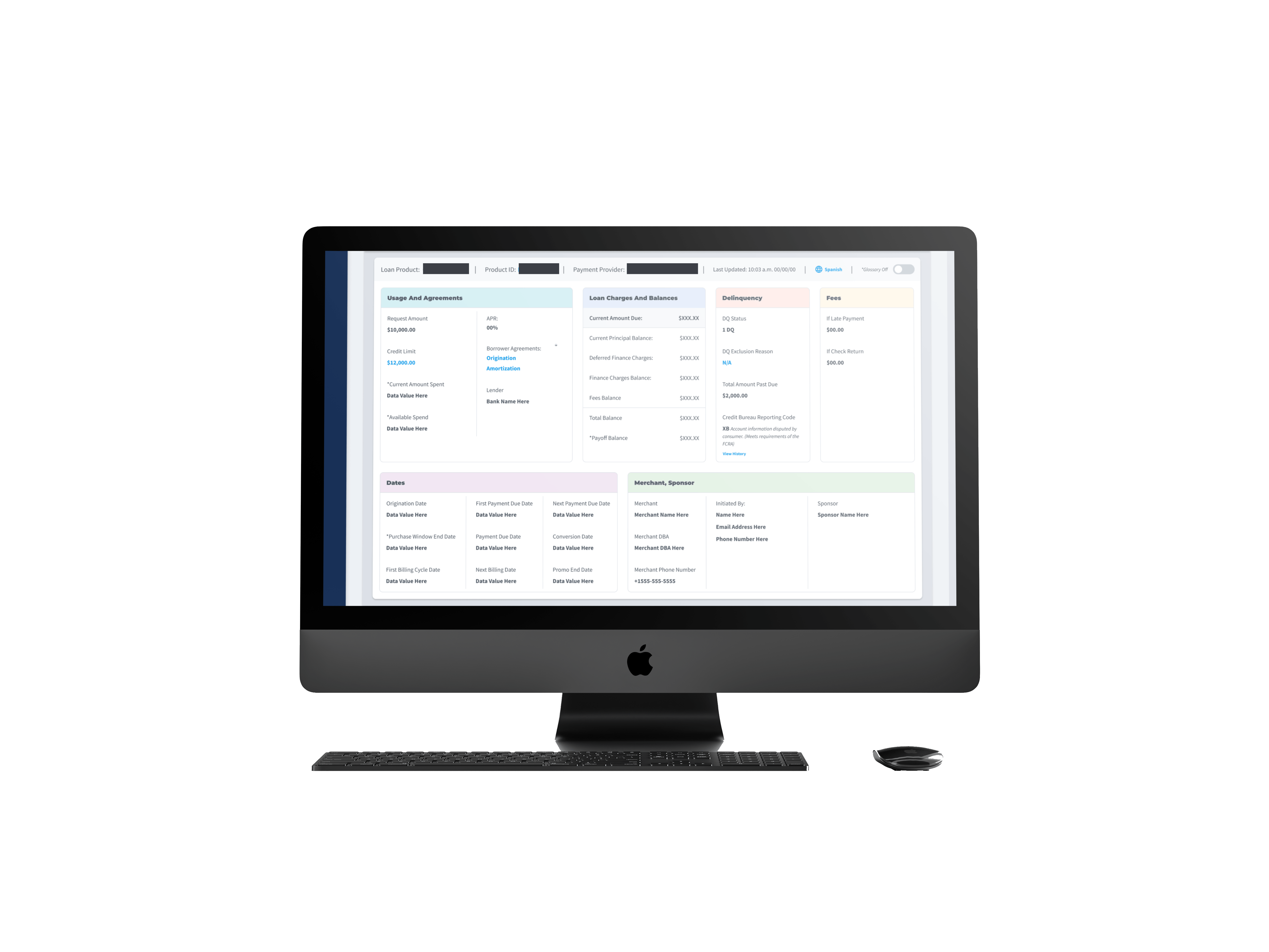 A mockup of a desktop computer with the Loan Information design displayed.