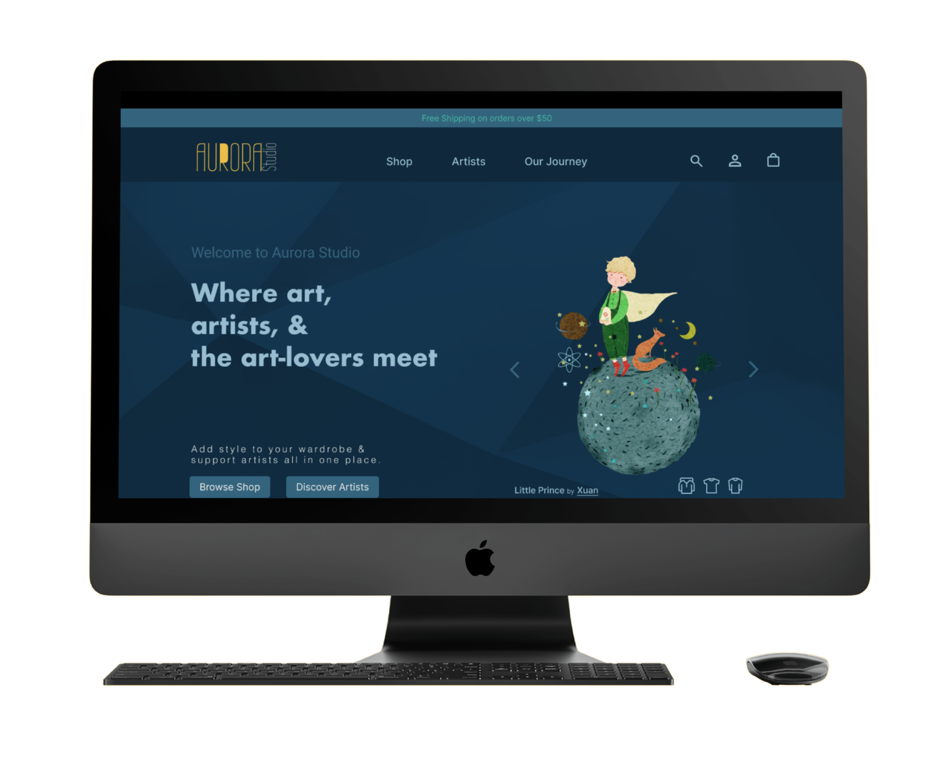 Mockup of final landing page for Aurora Studio