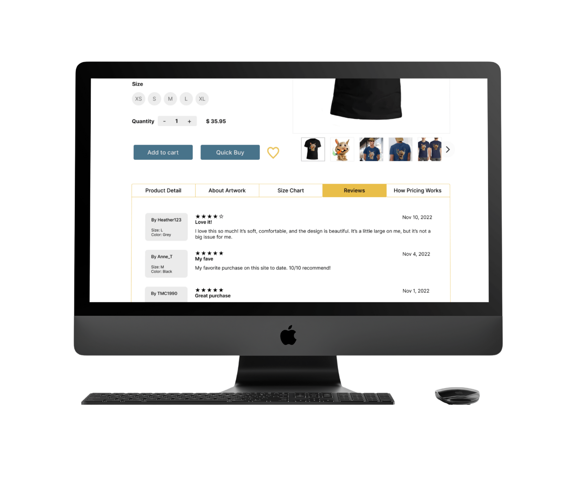 Mockup of product reviews