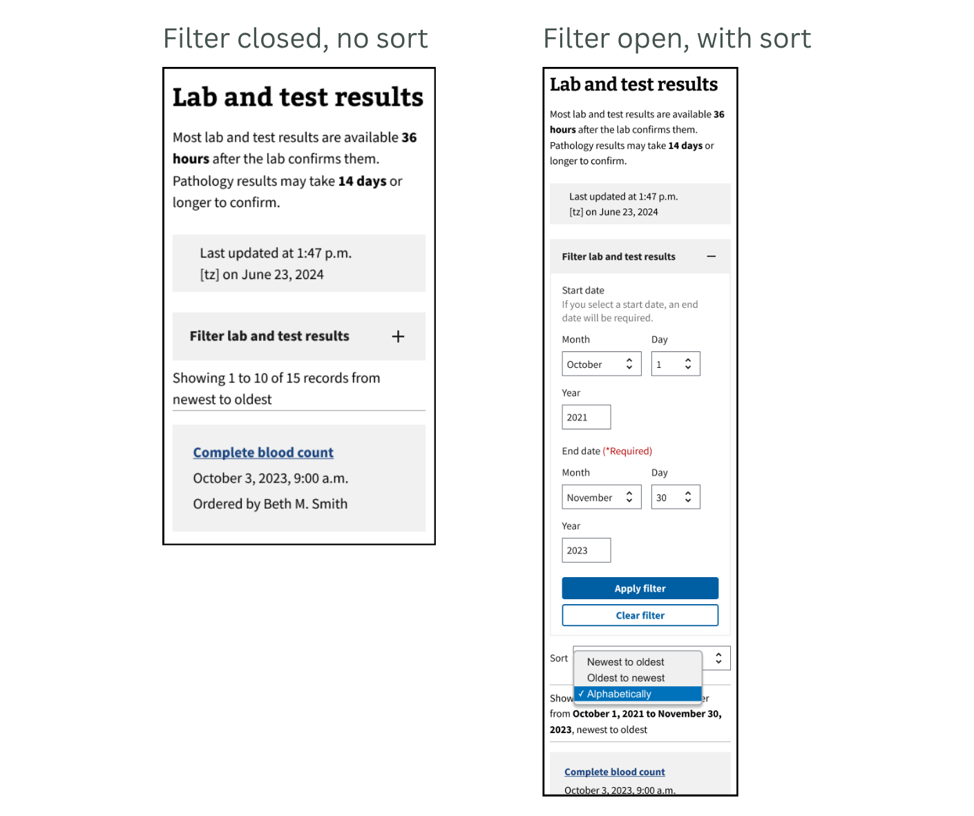 Early filter and sort mockups