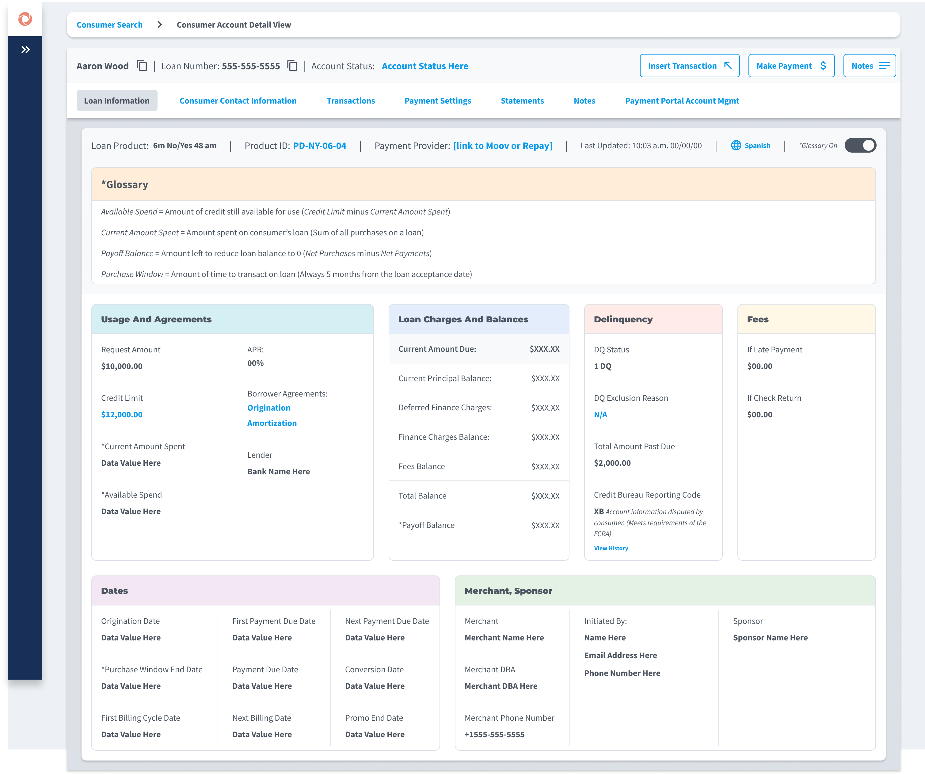 High-fidelity draft with colored subheaders