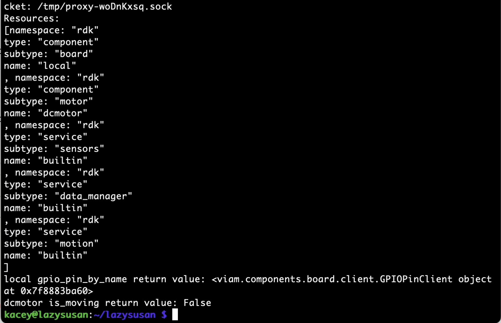 The resources printed out in the terminal showing no errors.