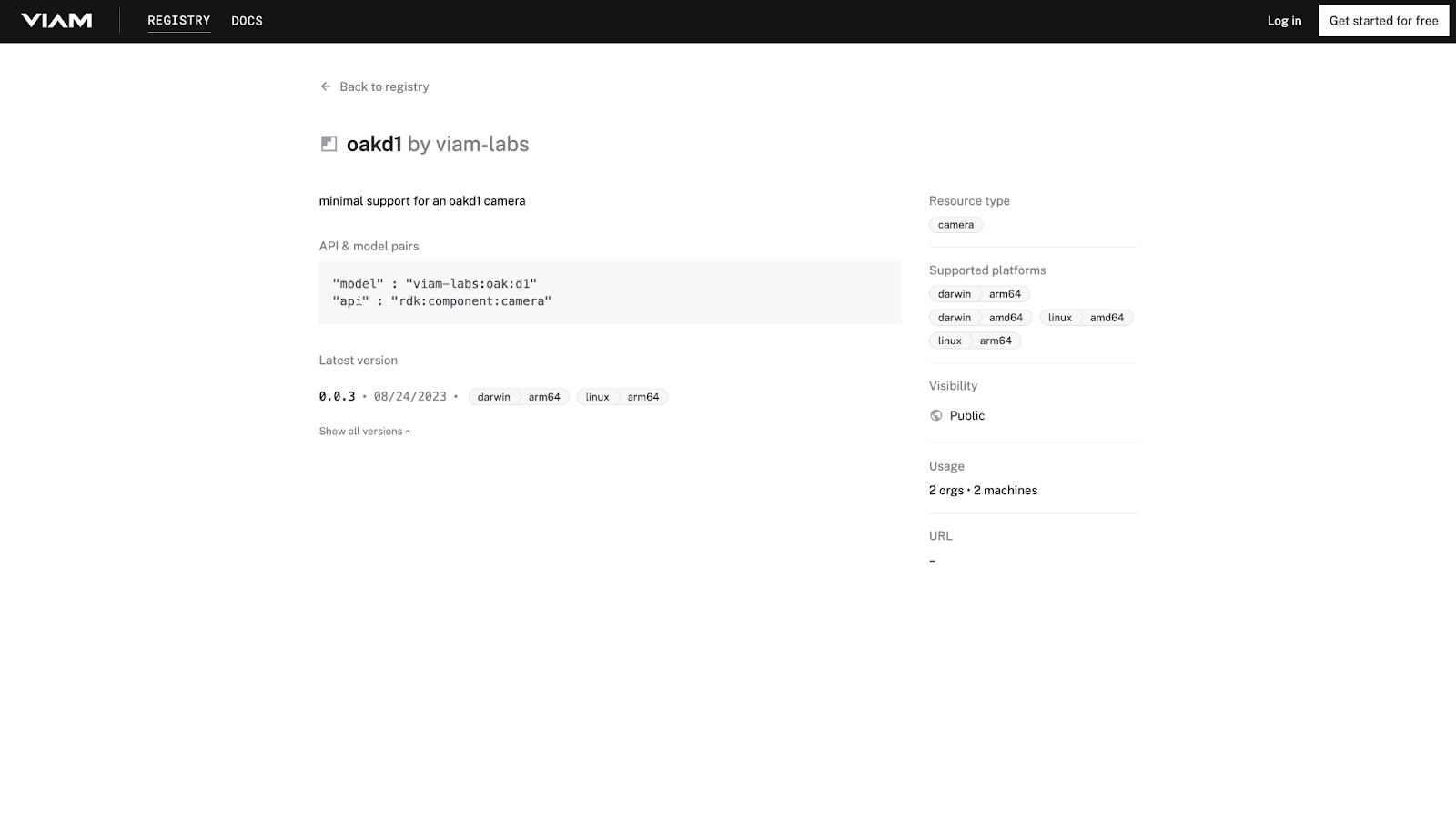 The “oakd1” module found in the Viam Registry.