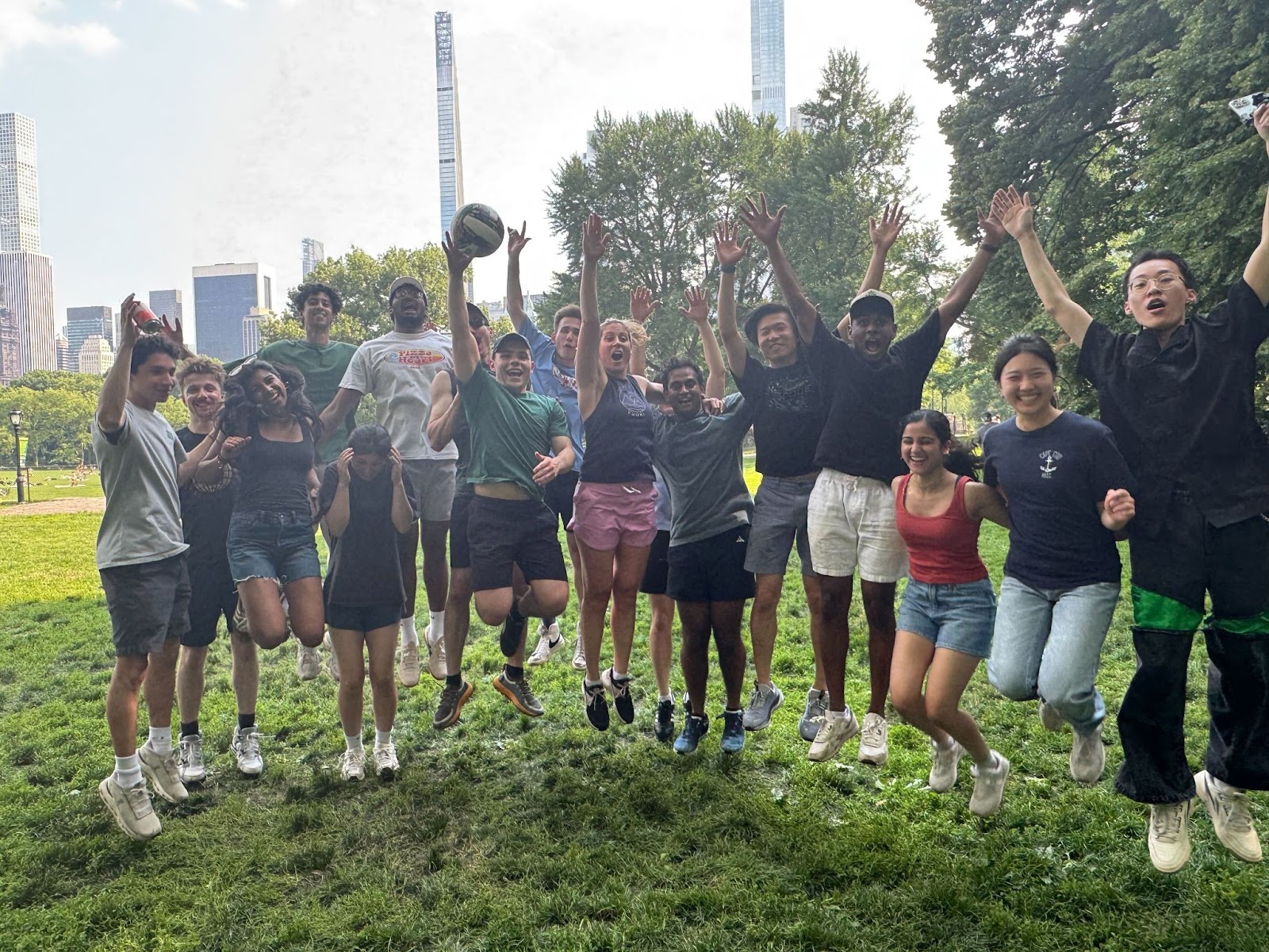 Viam team members jumping in unison 
