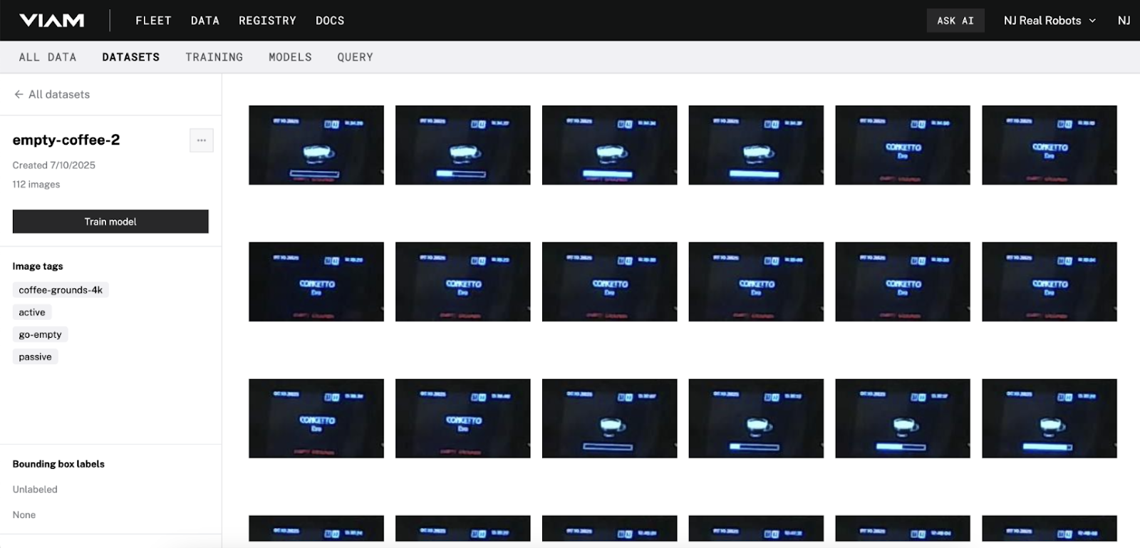The training dataset including various types of messages shown on the coffee machine screen.