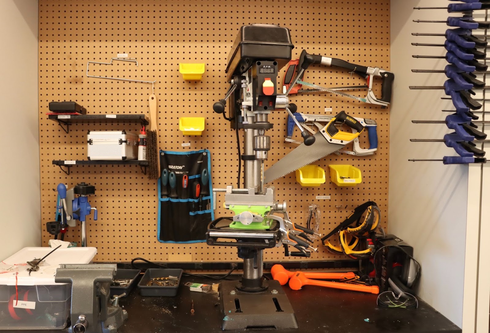A tool wall in the Viam lab.