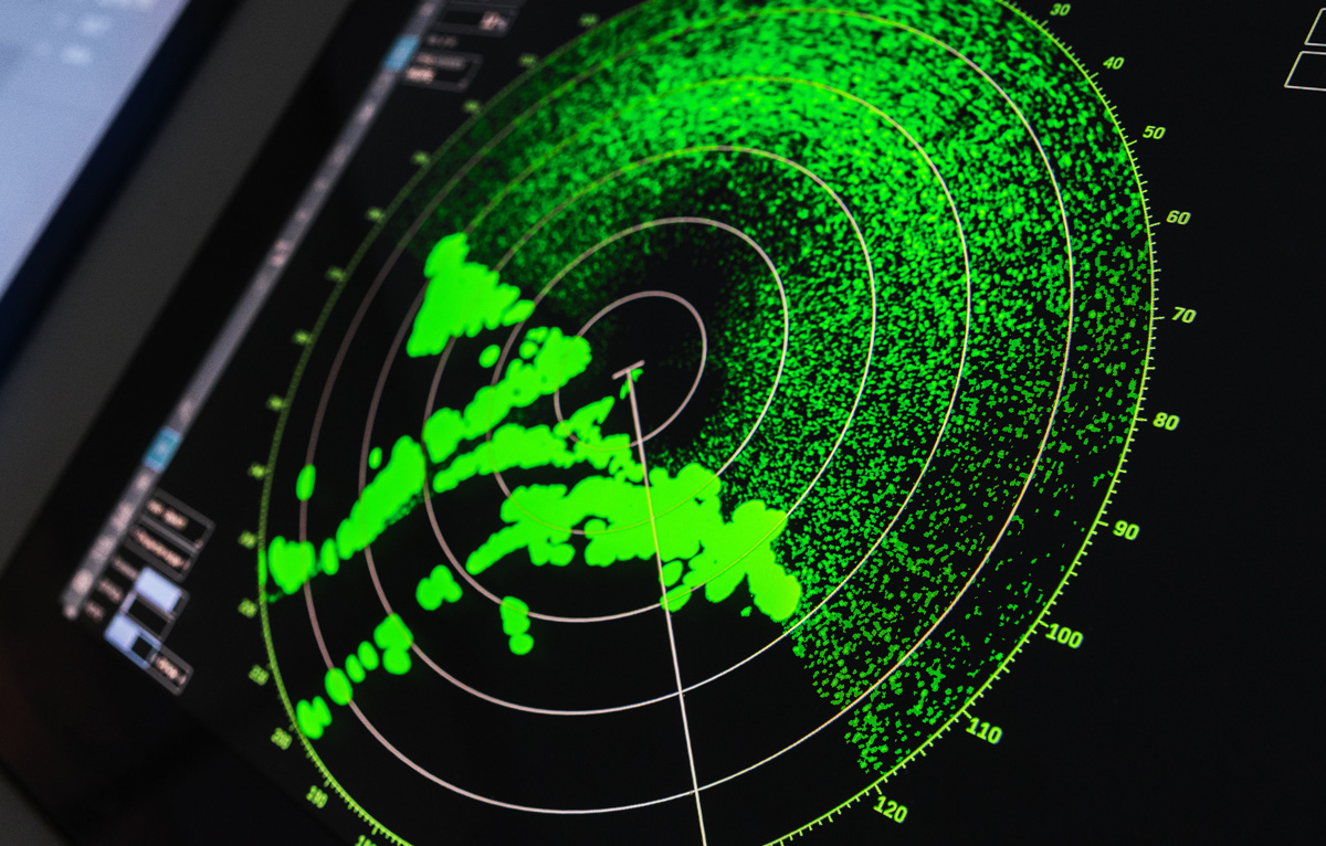 A photo of a radar screen on a boat