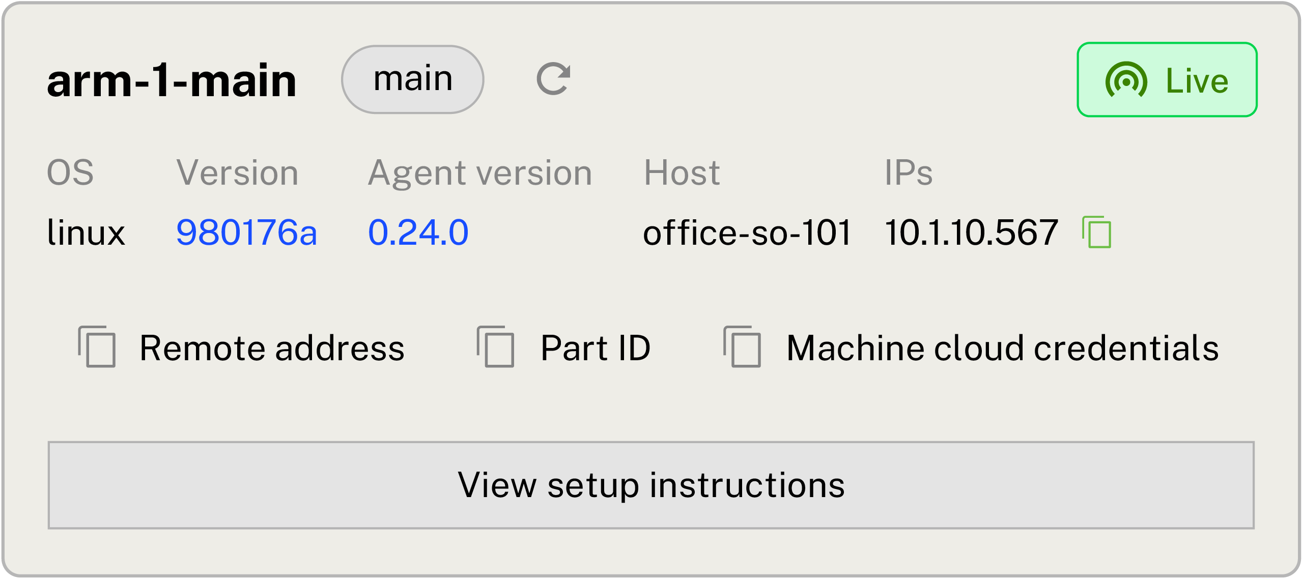An image from the Viam app showing an overview of a robot in your fleet
