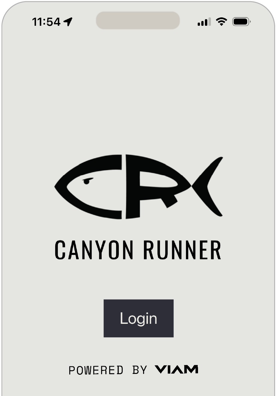 A screenshot of the authentication screen on the Canyon Runner app