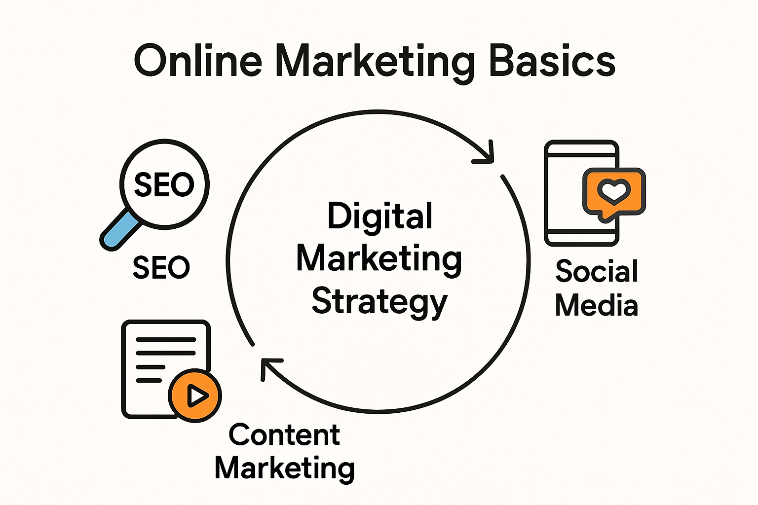 Infographic showing core elements of online marketing
