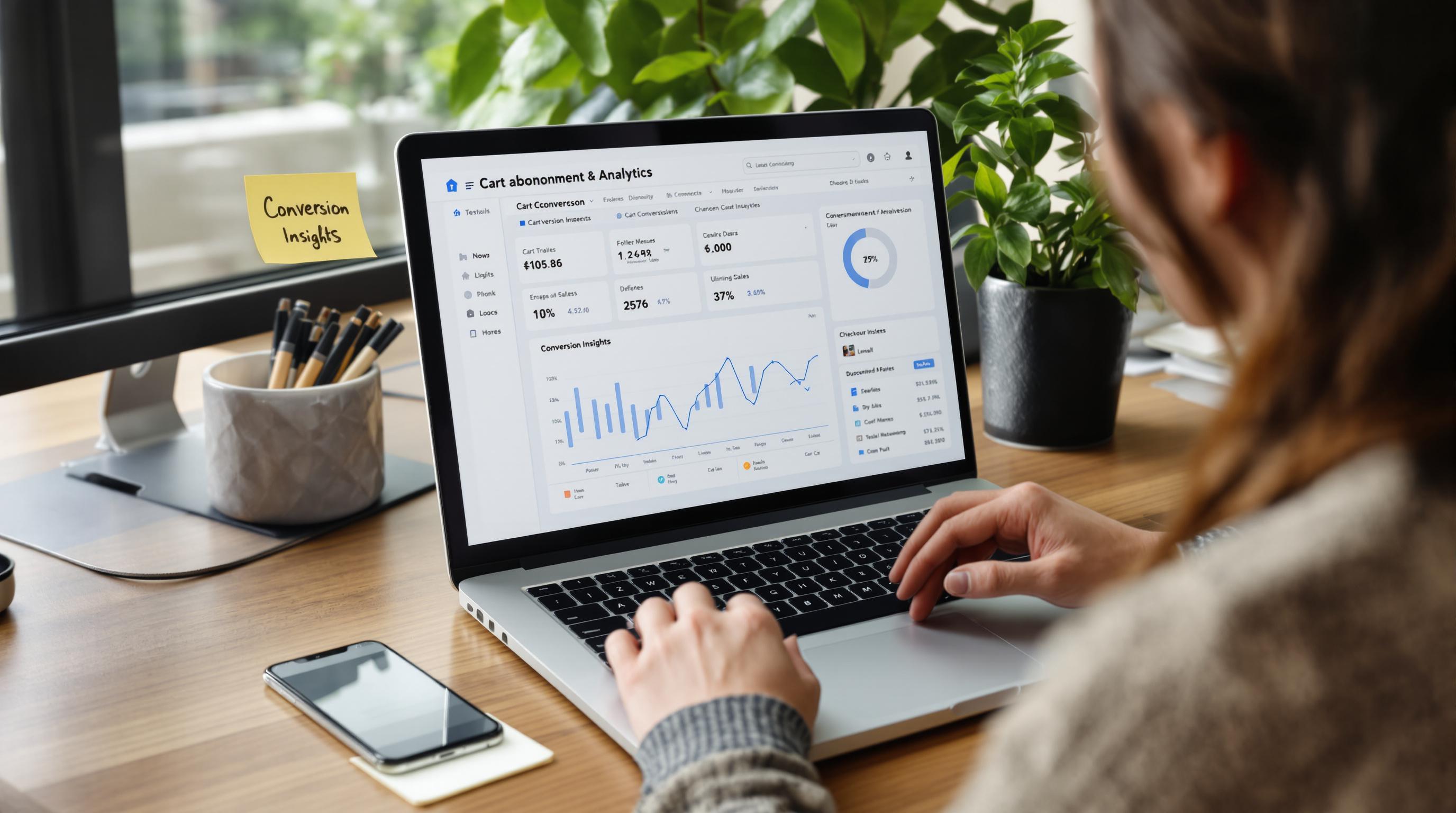 E-commerce specialist reviewing cart abandonment and conversion analytics