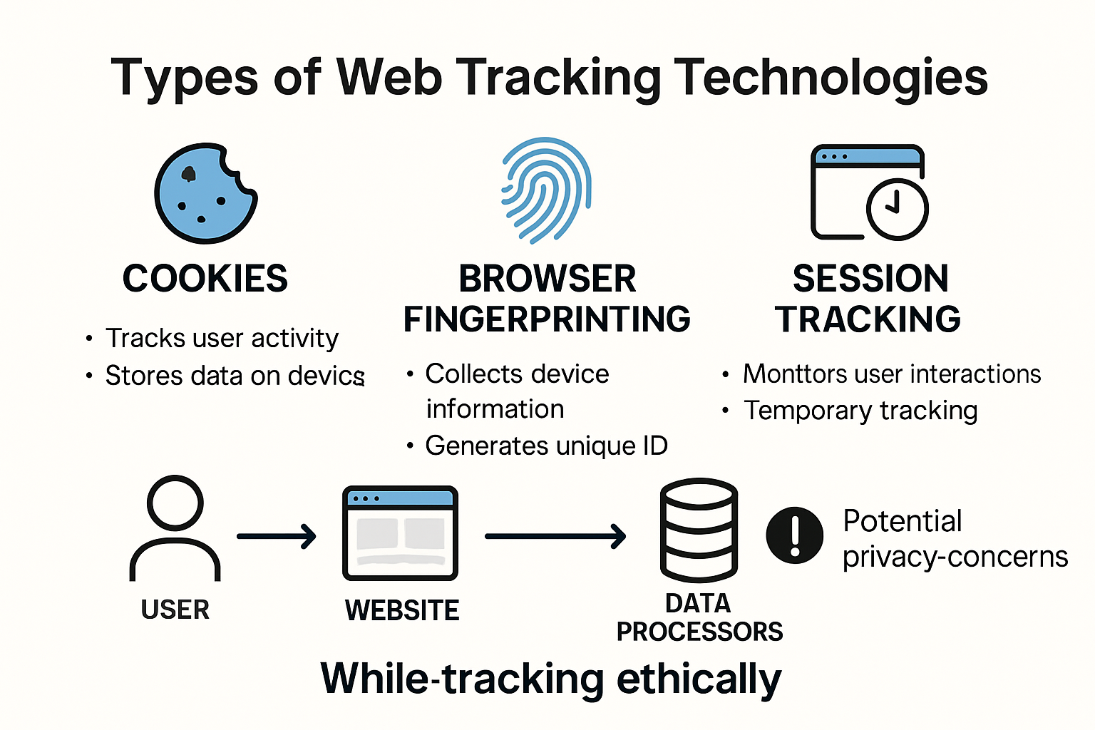 Infografía que explica las diferentes tecnologías de seguimiento web y el flujo de datos